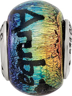Sterling Silver 925 Aruba Orange Dichroic Glass Bead with Vibrant Tropical Design