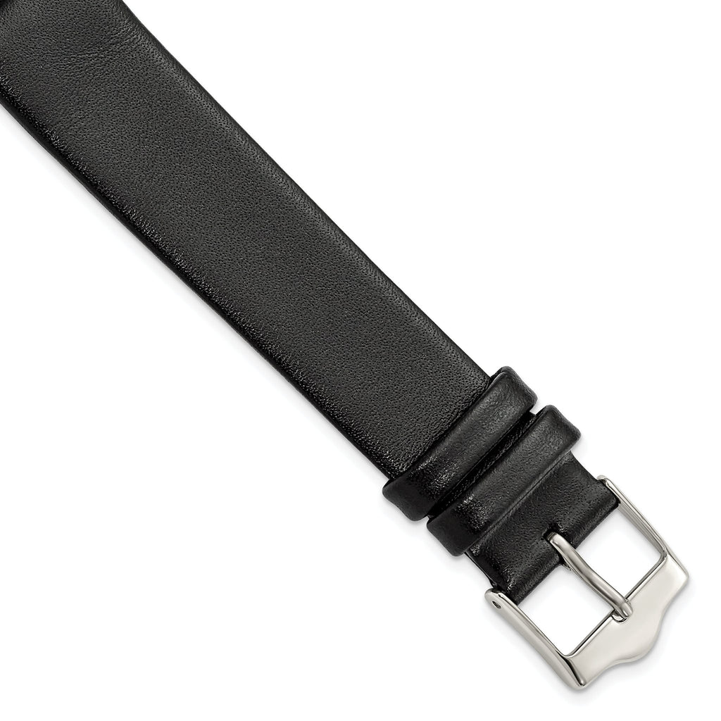 Smooth Flat Leather Watch Band in Black with Silver-Tone Buckle, 20mm