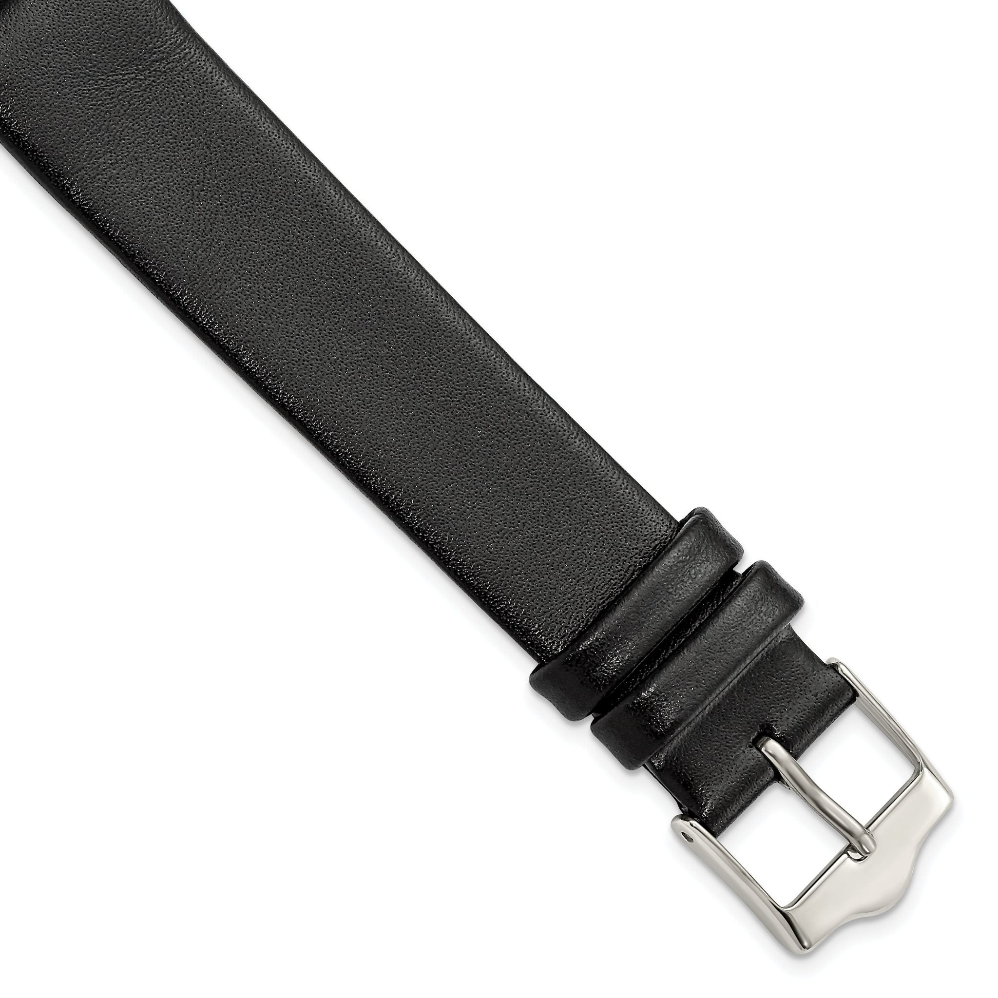 Smooth Flat Leather Watch Band in Black with Silver-Tone Buckle, 20mm
