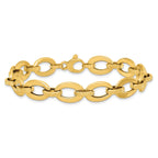 14K Polished and Textured Greek Key Etched 10mm Fancy Oval Link 7.75 inch Bracelet