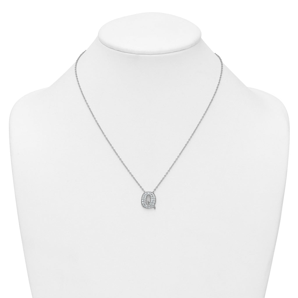 14k White Gold 1/2 carat Lab Grown Diamond VS+ F+ Complete Letter Q 18 inch Initial Necklace