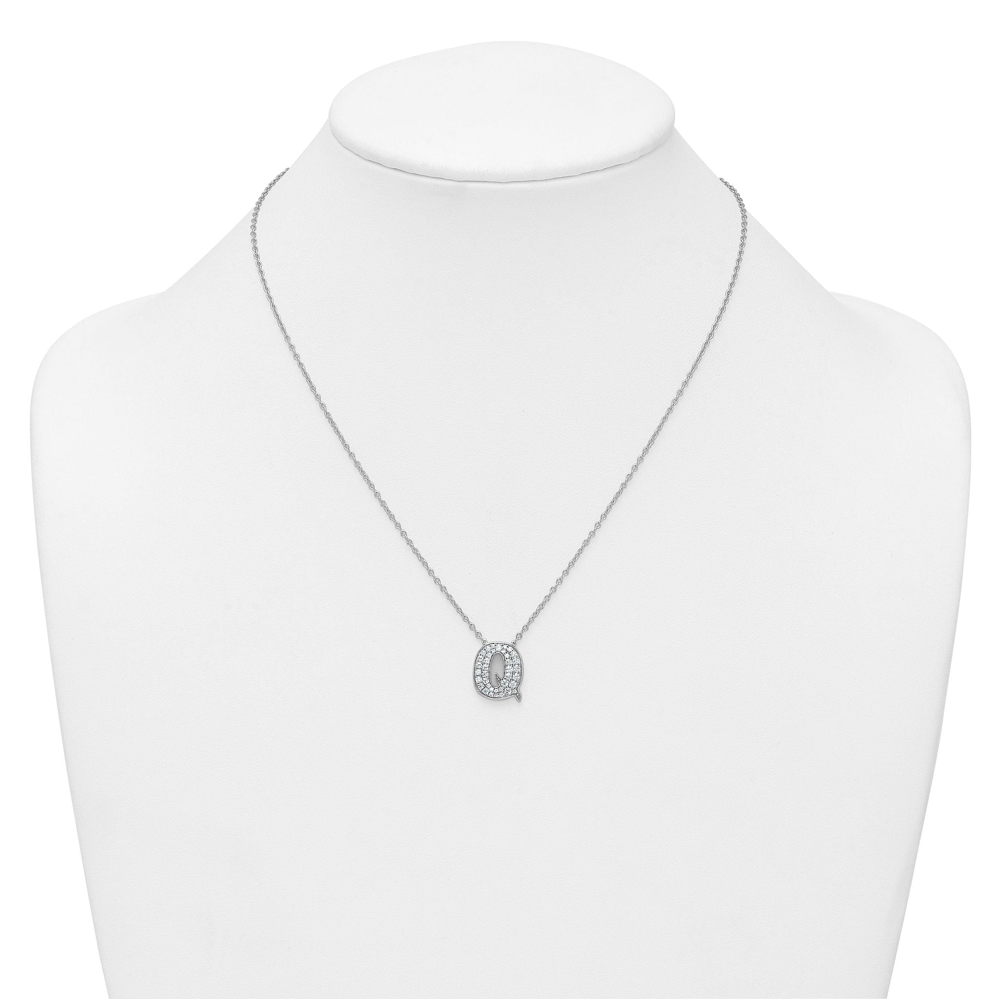 14k White Gold 1/2 carat Lab Grown Diamond VS+ F+ Complete Letter Q 18 inch Initial Necklace