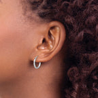 14k White Gold Polished and Satin D/C 2.00mm Hoop Earrings