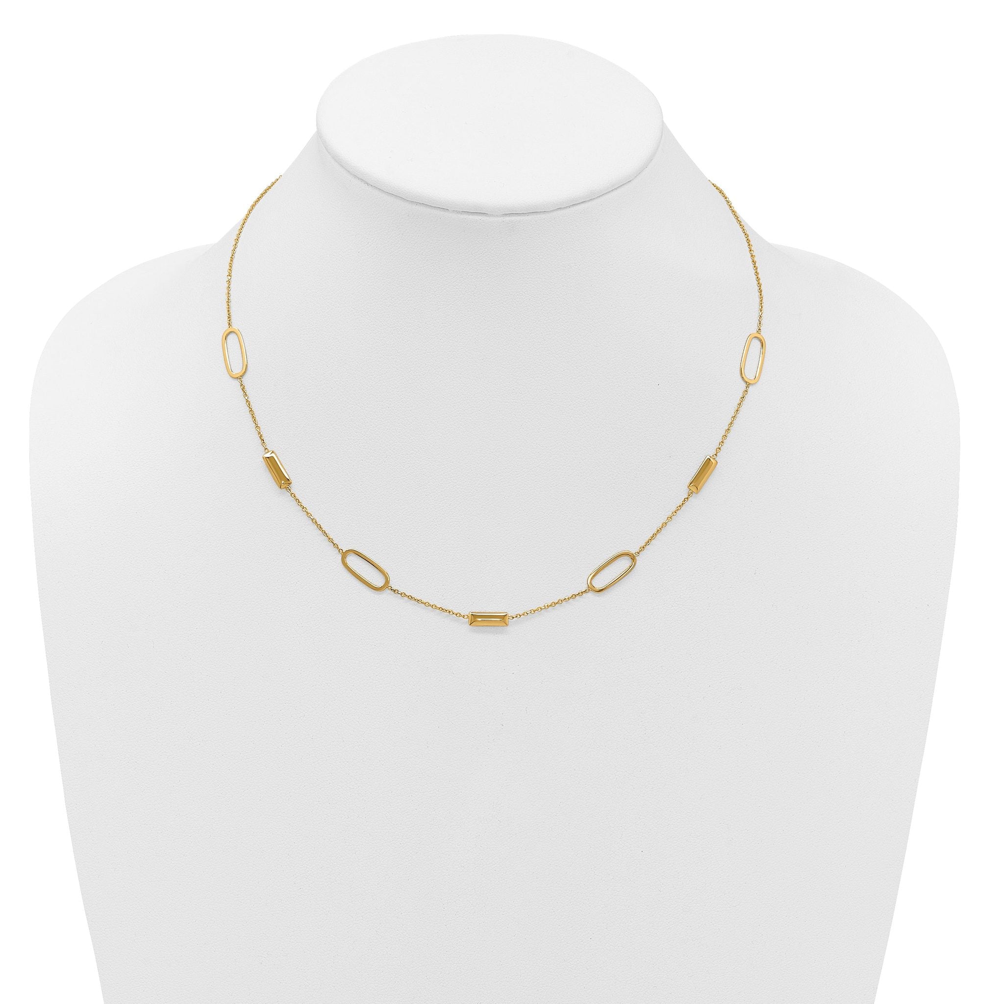 14K Polished Elongated Oval and Bar w/2in Ext. Necklace