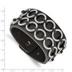 Stainless Steel Polished Textured Black Leather Bracelet for Men