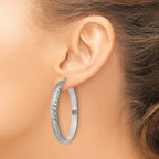 Sterling Silver RH-plated Polished & Textured Hoop Earrings