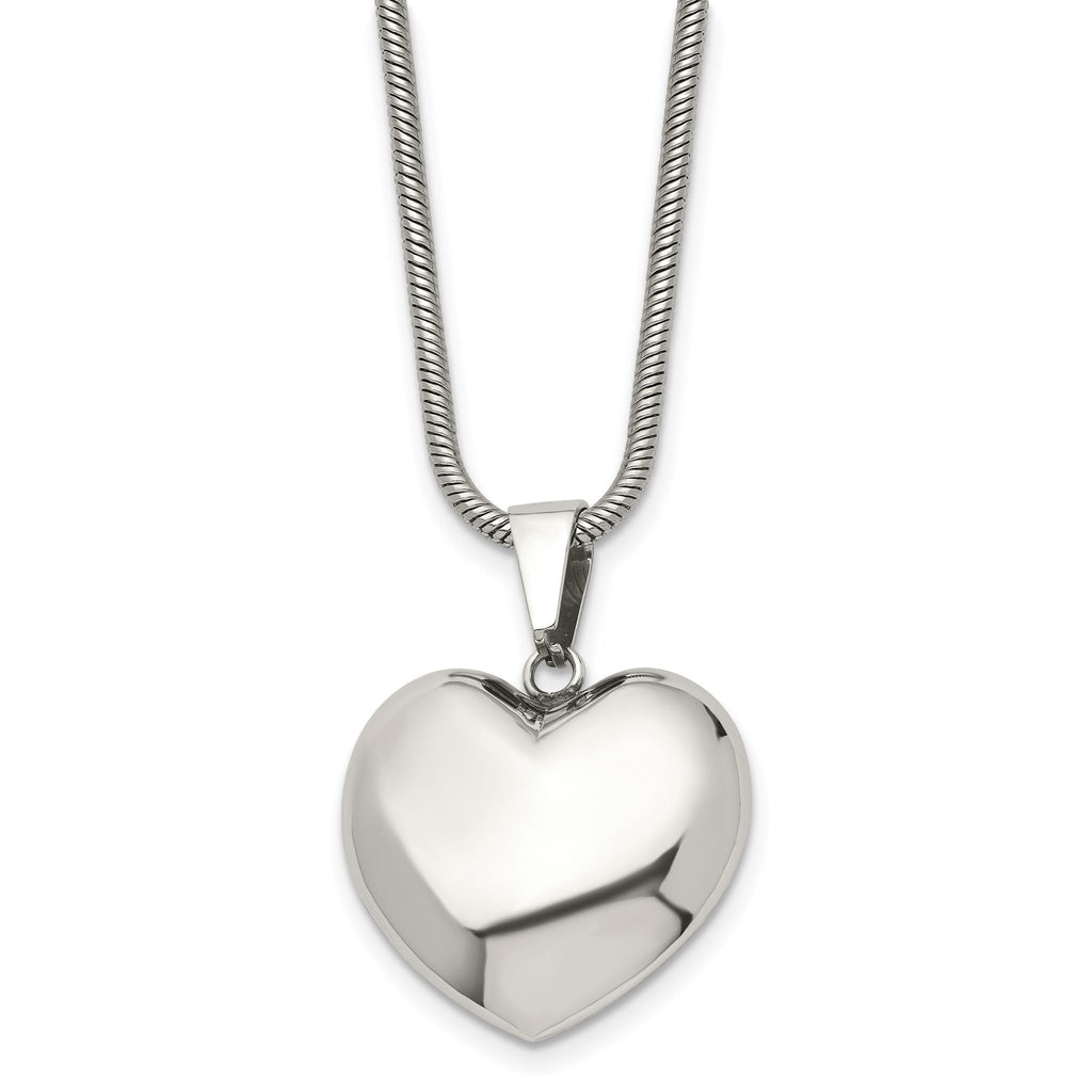 Stainless Steel Polished Heart Pendant Necklace for Women 20in