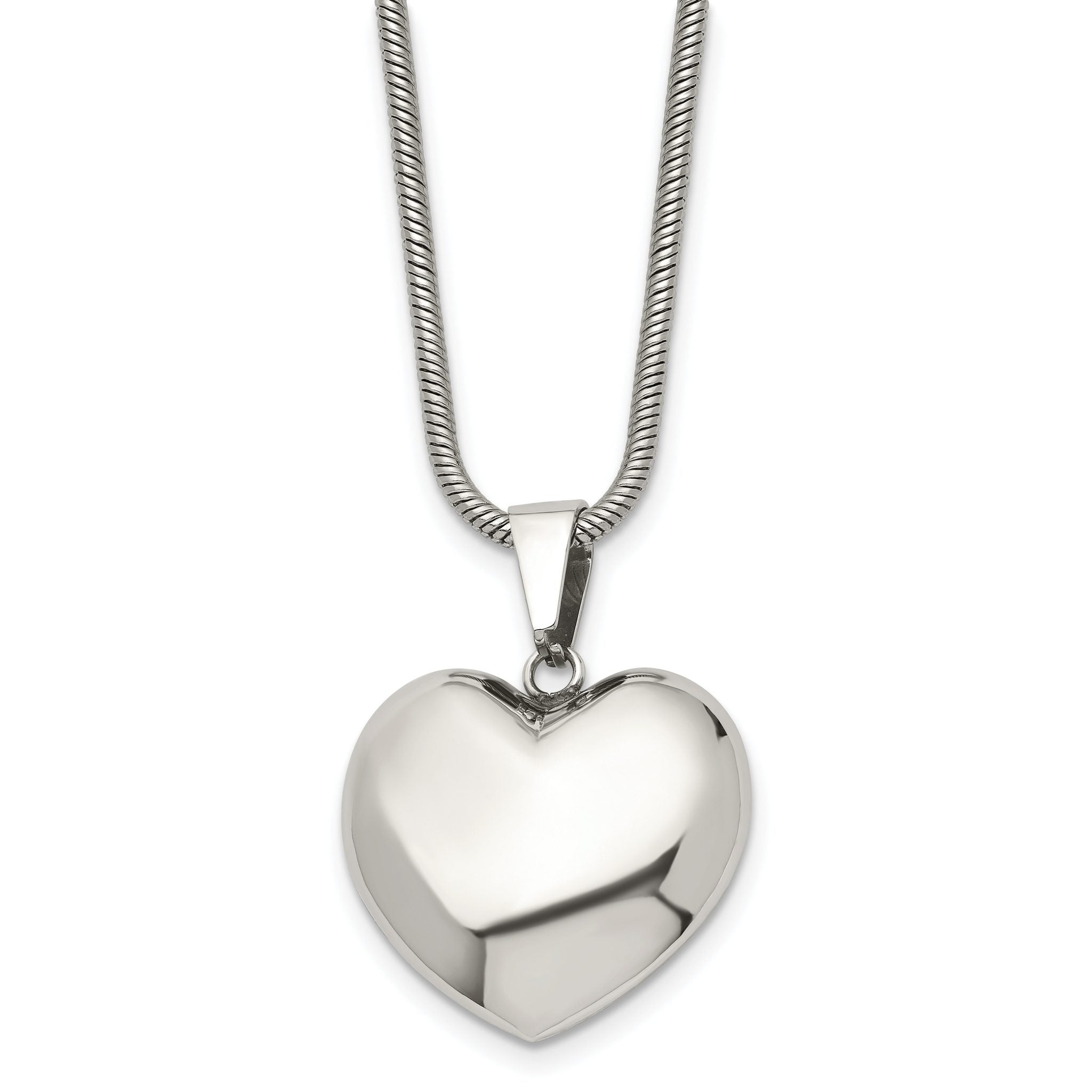 Stainless Steel Polished Heart Pendant Necklace for Women 20in