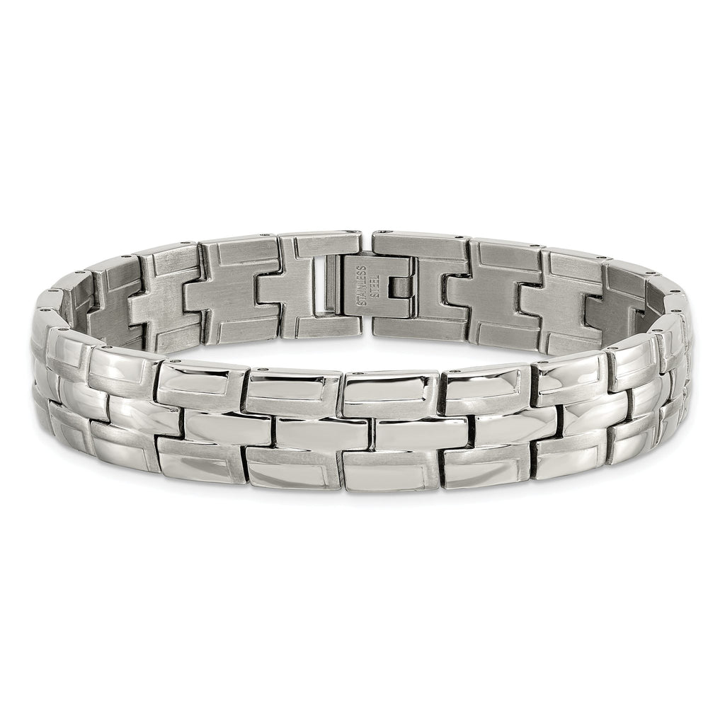 Stainless Steel Brushed and Polished Link Bracelet for Men