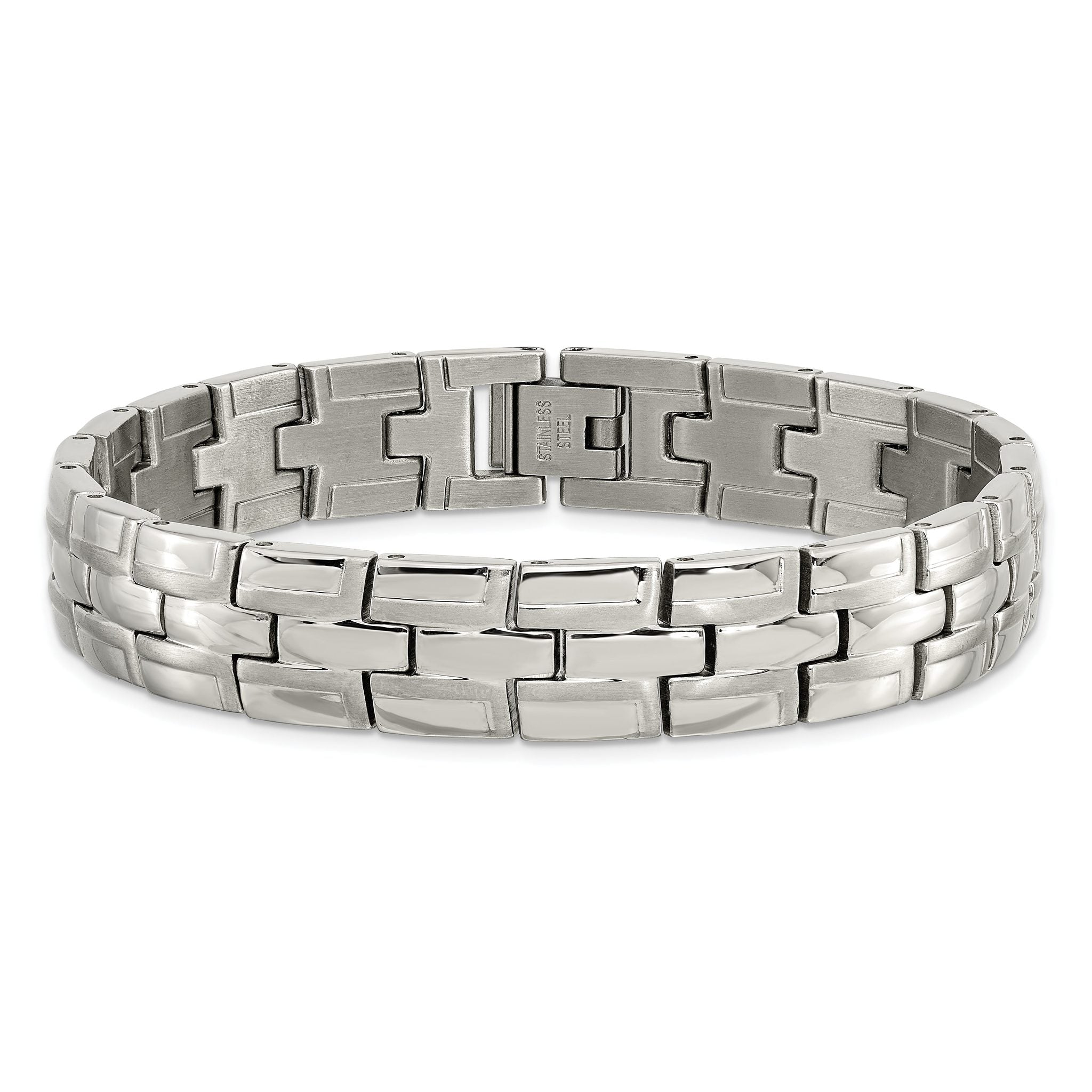Stainless Steel Brushed and Polished Link Bracelet for Men