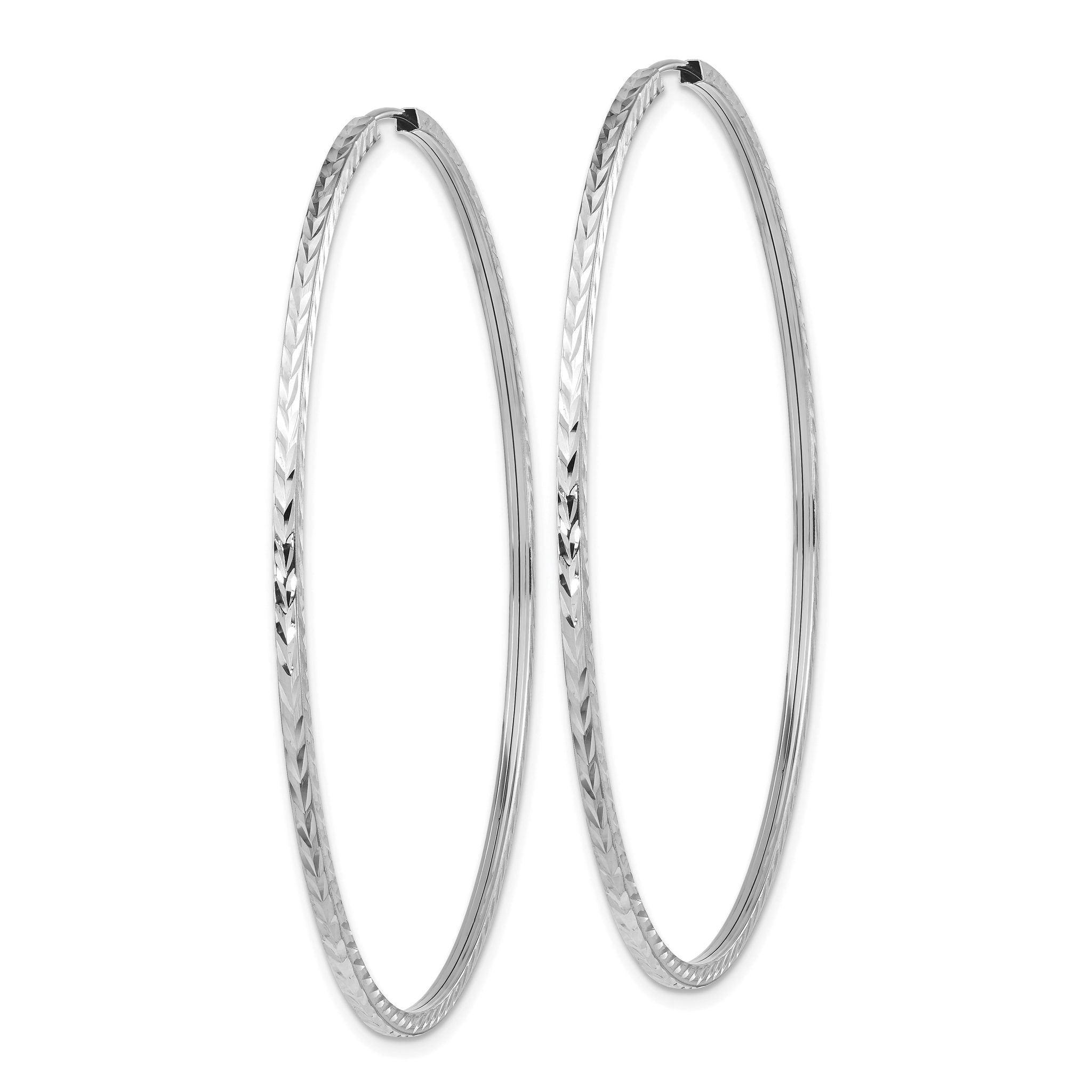 14k White Gold Diamond-cut Square Tube Endless Hoop Earrings Secondary image