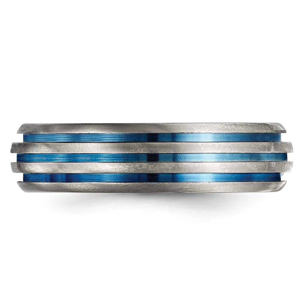 Titanium Wedding Band with Blue Anodized Grooves Polished Finish
