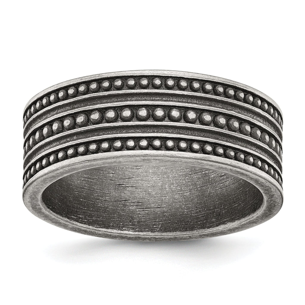 Beaded Wedding Band in Gun Metal Stainless Steel, 10mm