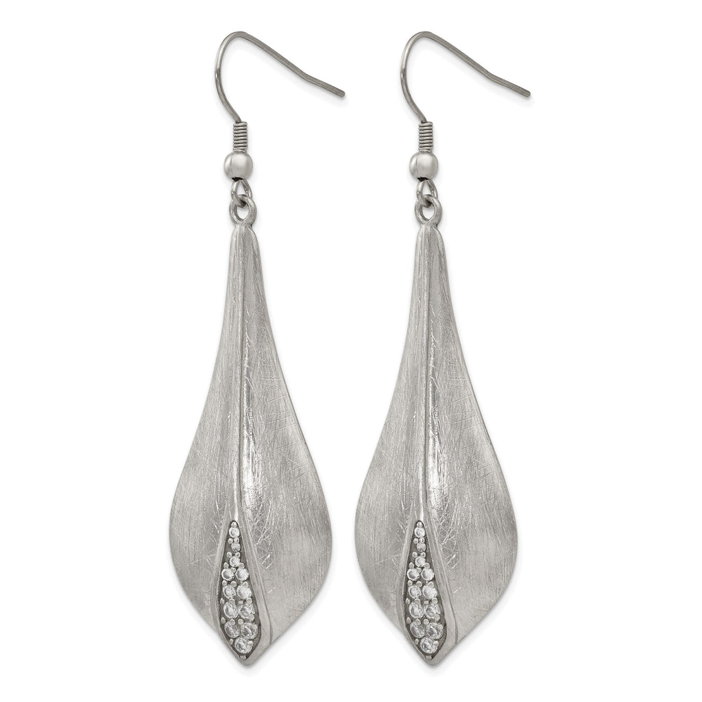 Stainless Steel Polished & Brushed Cubic Zirconia Drop Dangle Earrings for Women
