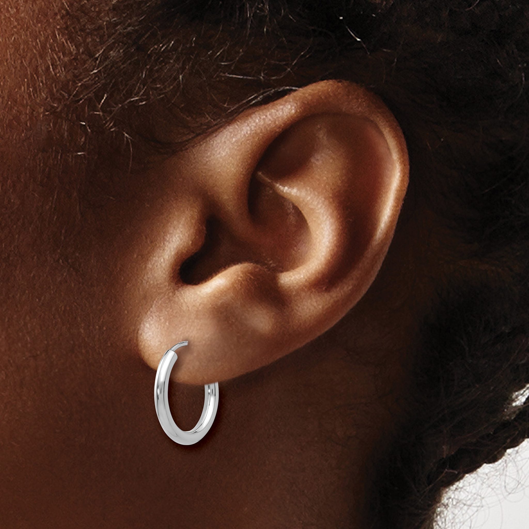 14K White Gold Endless Hoop Earrings with Polished Finish  Unisex, 2mm