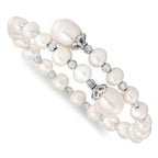 Sterling Silver 925 Pearl Wrap Bracelet with Rhodium-Plated Diamond Cut Beads