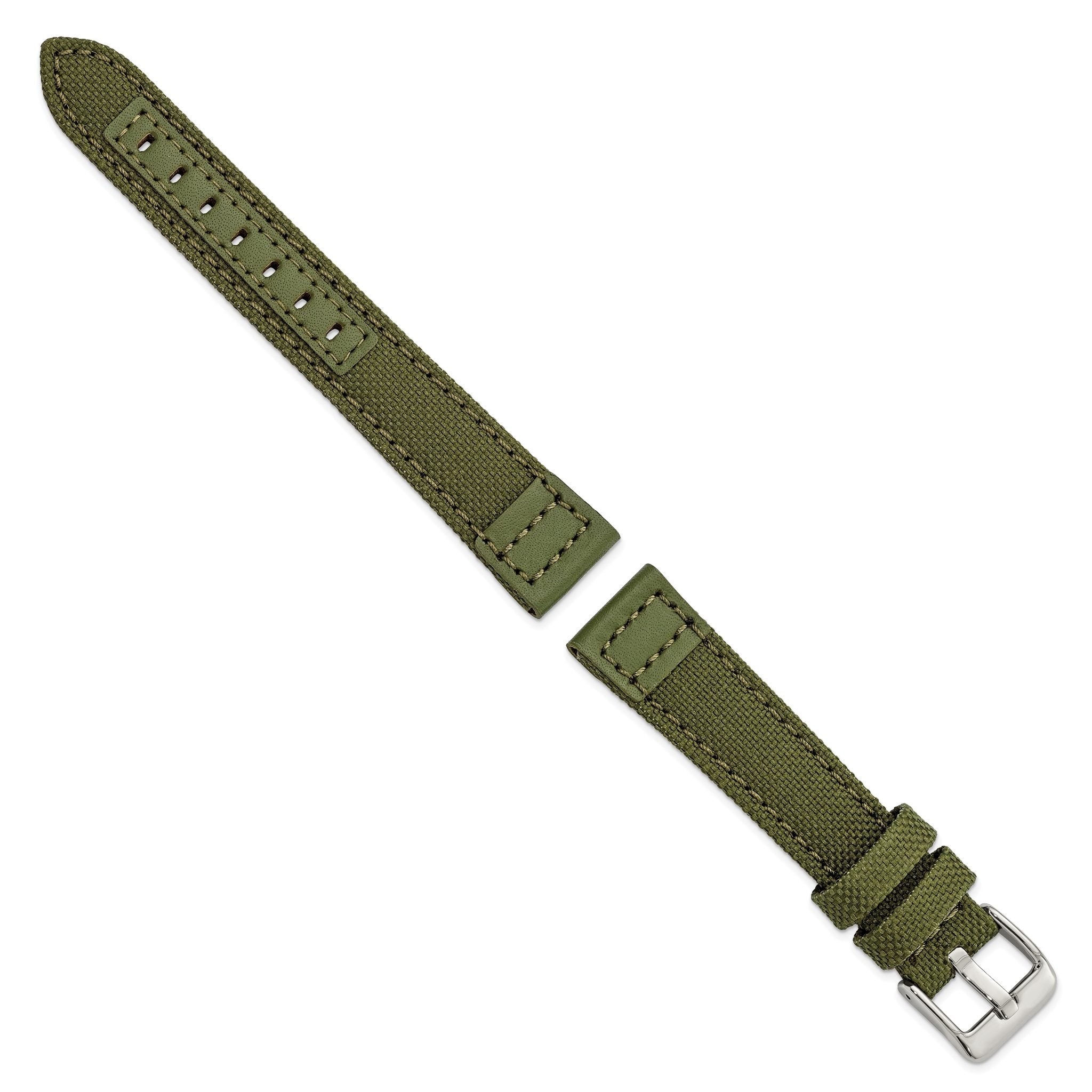 Olive Nylon Canvas Watch Band with Leather Trim, 22mm