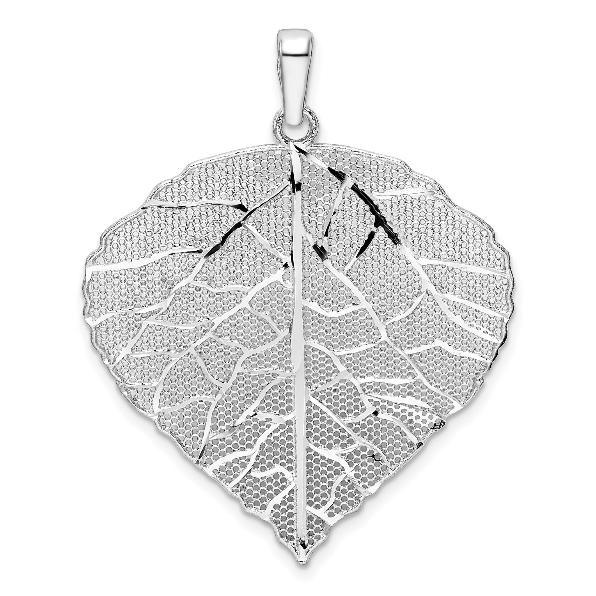 Sterling Silver Rhodium-plated Polished & D/C Lrg Leaf Pendant Main image