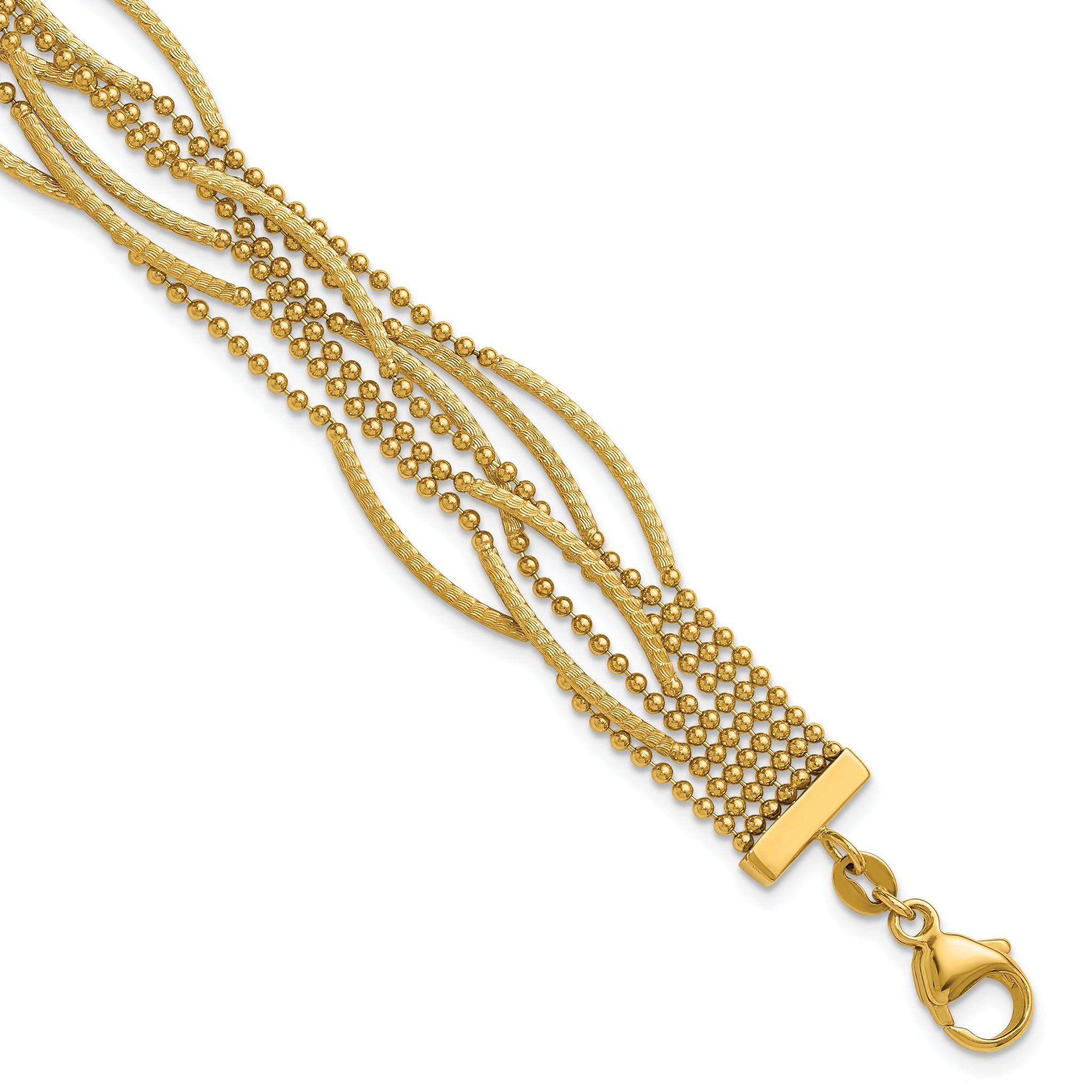 14k Polished and Textured Multi Strand Beaded 7.25 inch Bracelet Main image