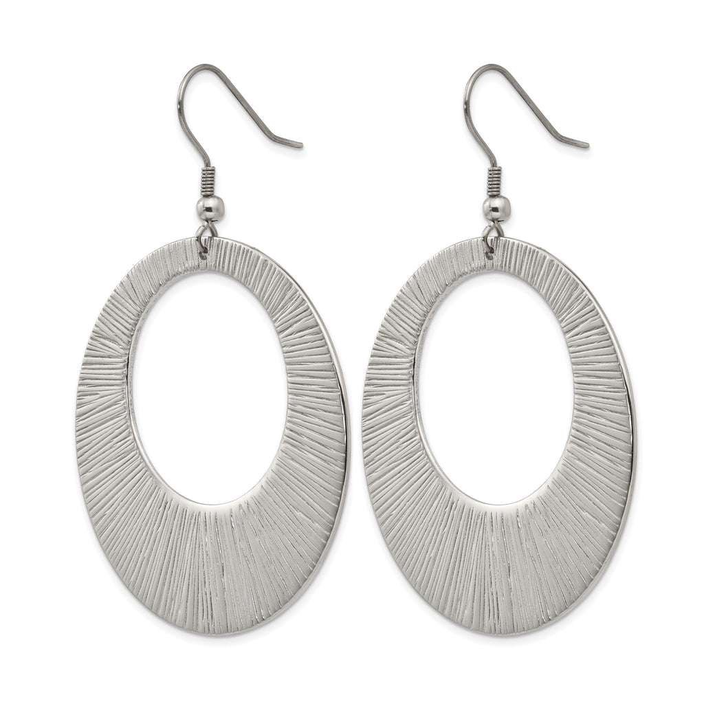 Stainless Steel Polished Textured Drop Dangle Earrings for Women
