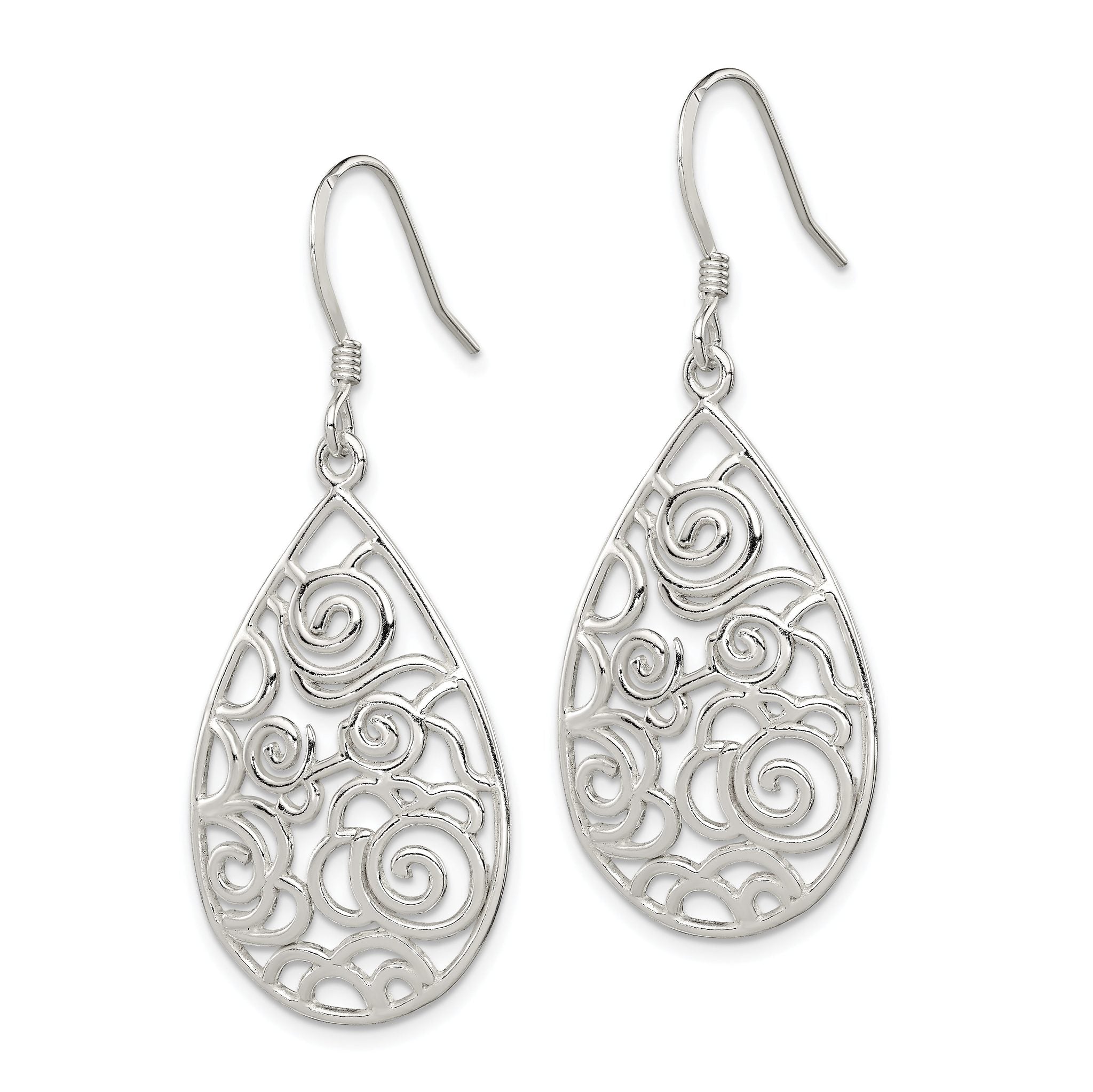 Sterling Silver Polished Fancy Filigree Teardrop Dangle Earrings Secondary image