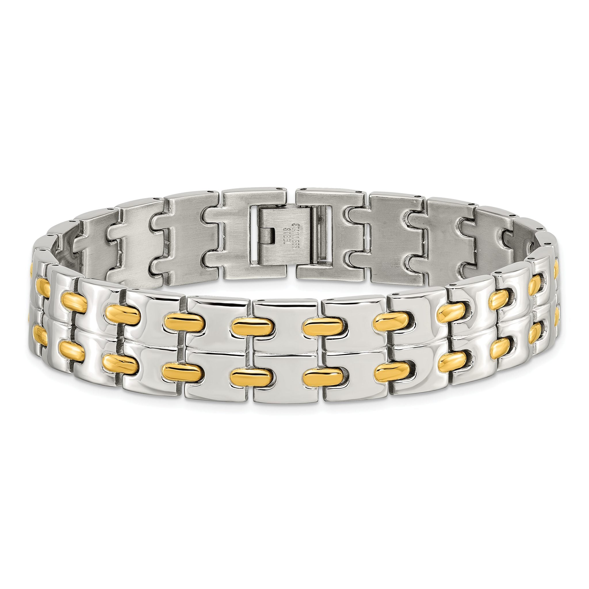 Stainless Steel Polished Yellow IP-plated Link Bracelet for Men