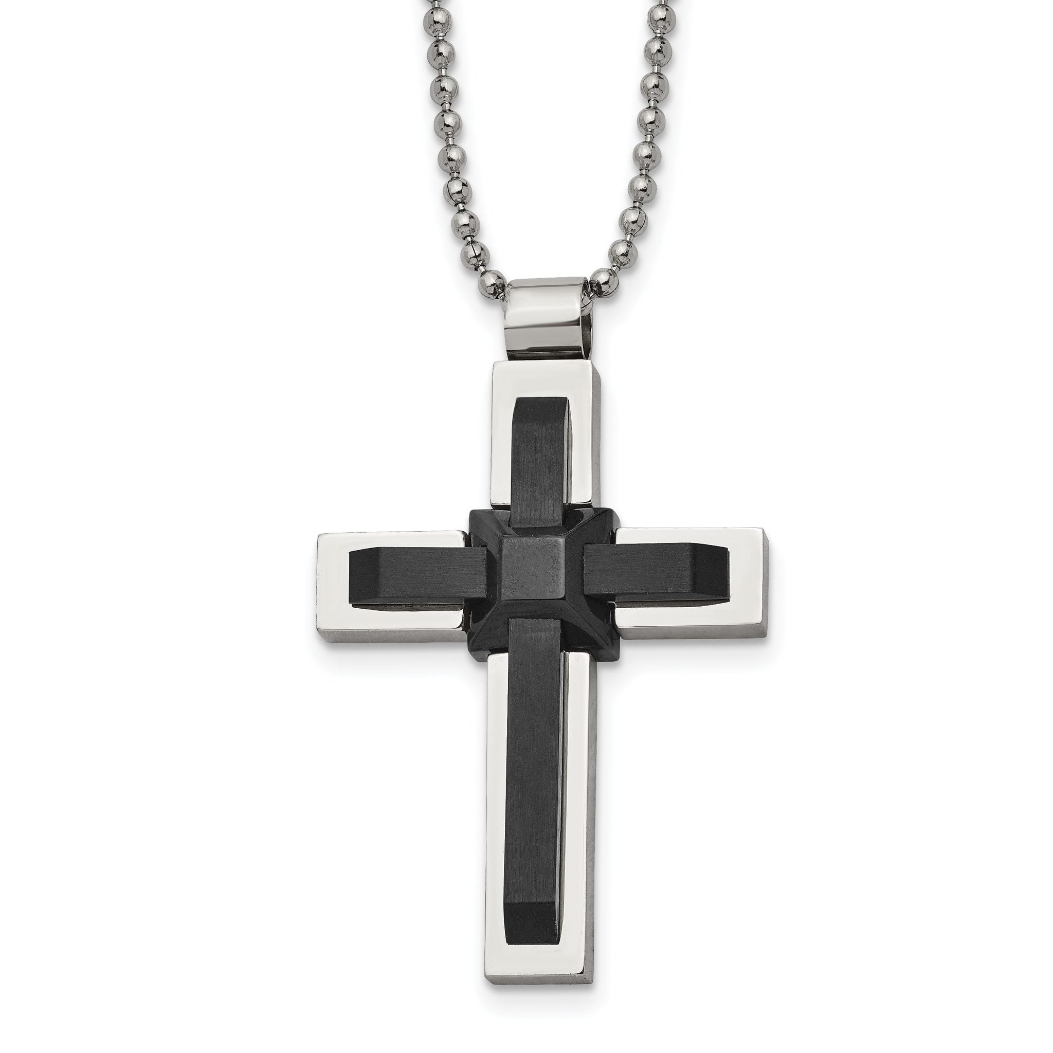 Sophia Jewelers Men's Polished Black IP-Plated Stainless Steel Cross Necklace Main image