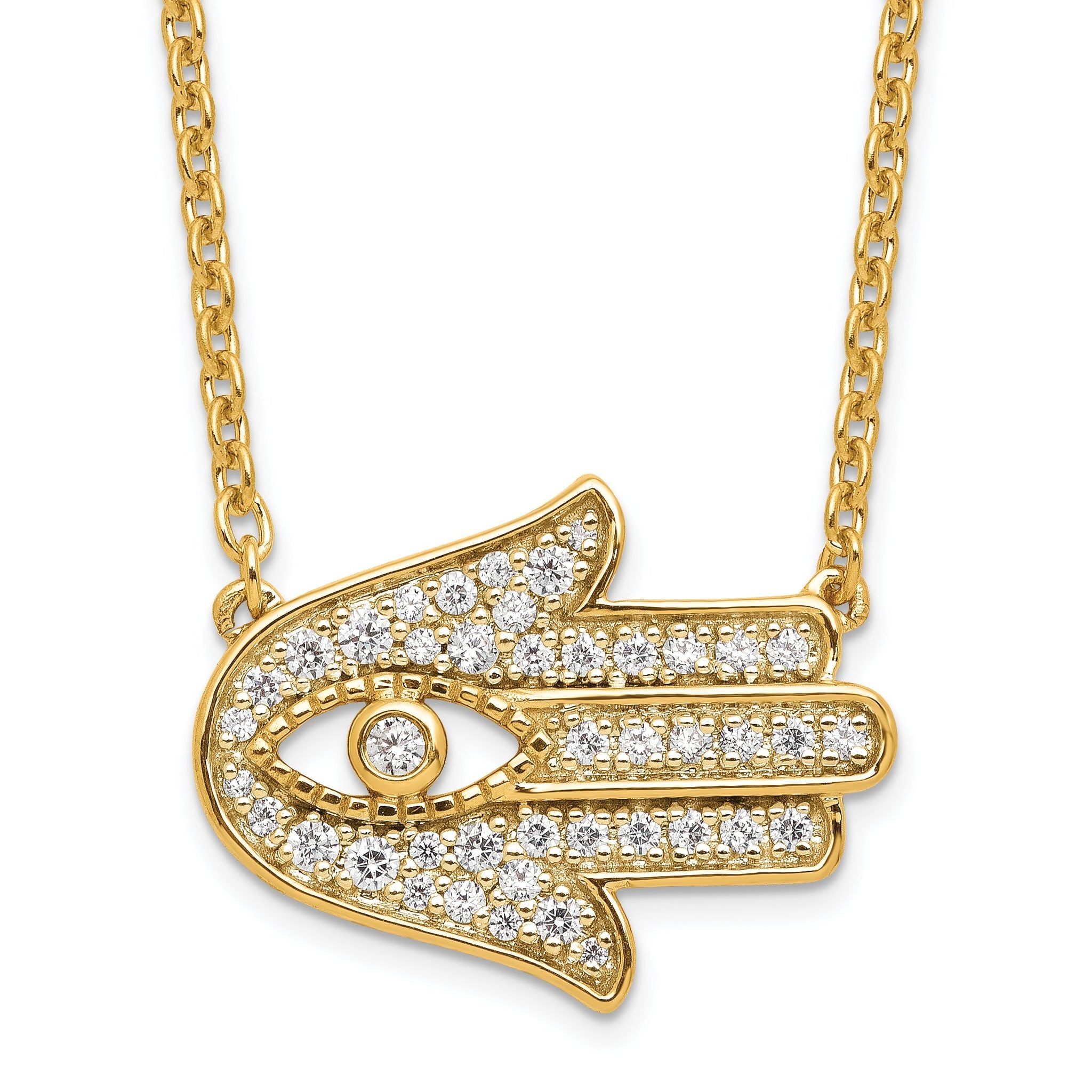 14k 1/4 carat Lab Grown Diamond VS/SI+ G+ Complete Hamsa 18 inch Necklace Main image