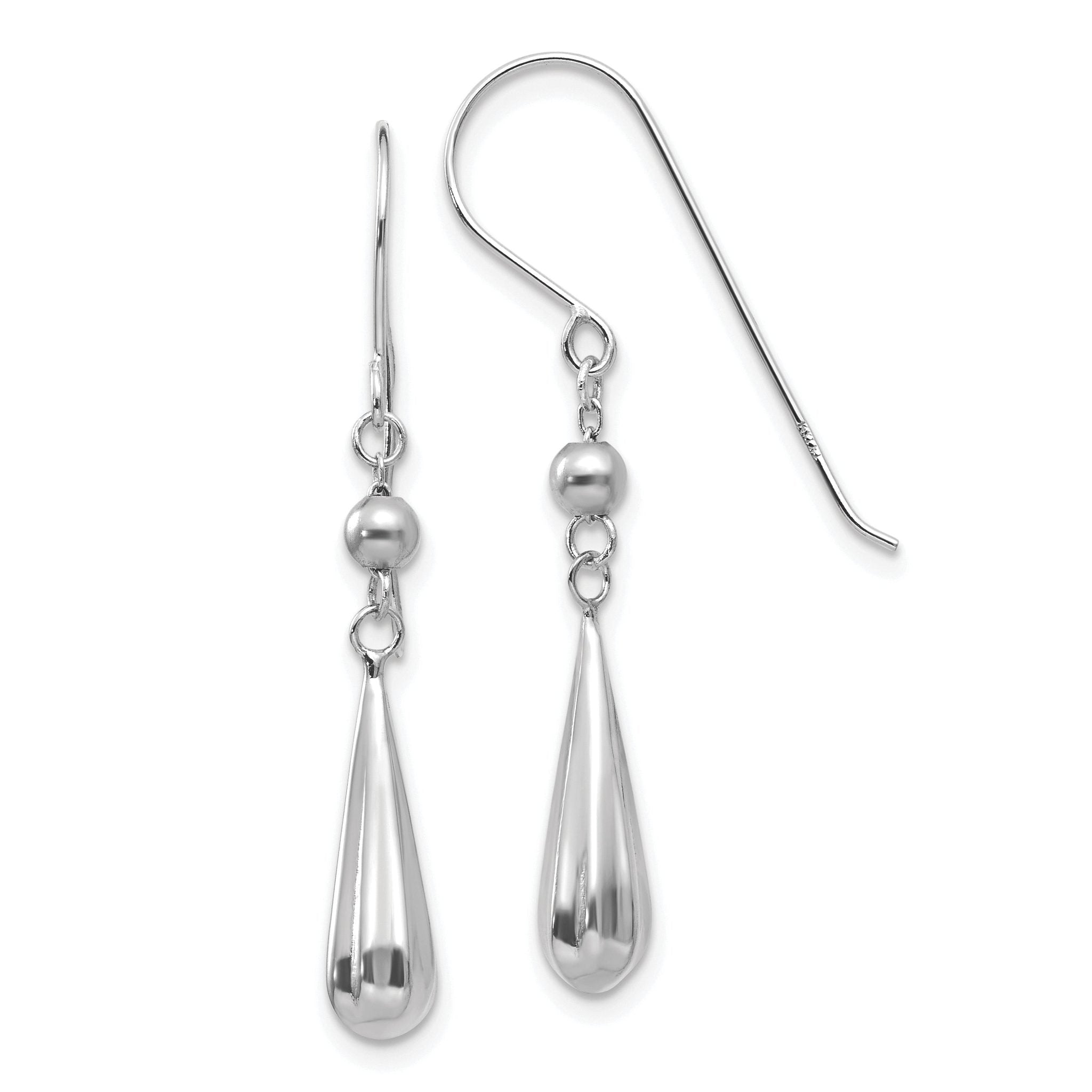 14K White Gold Grooved Puffed Teardrop Shepherd Hook Earrings Main image