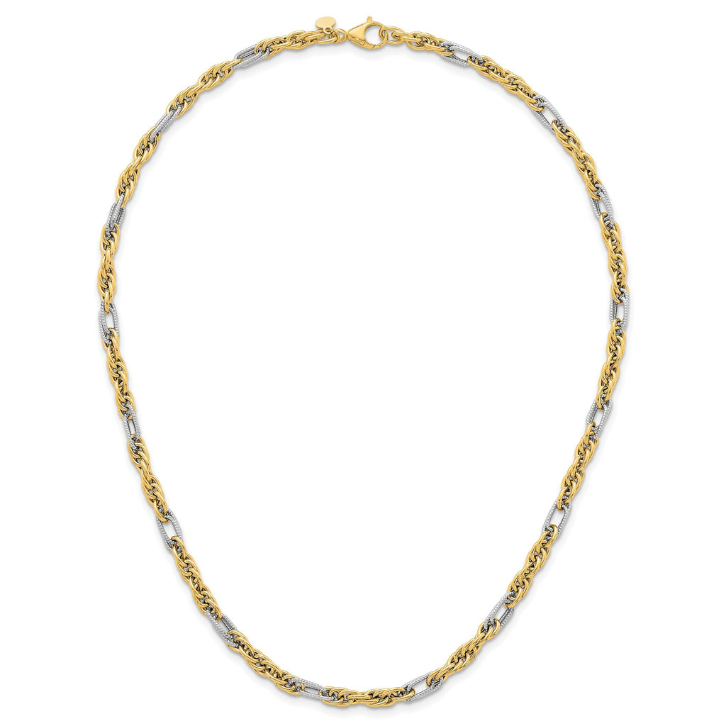 14k with White Rhodium Polished 4.2mm Fancy Rope Chain 18 inch Necklace