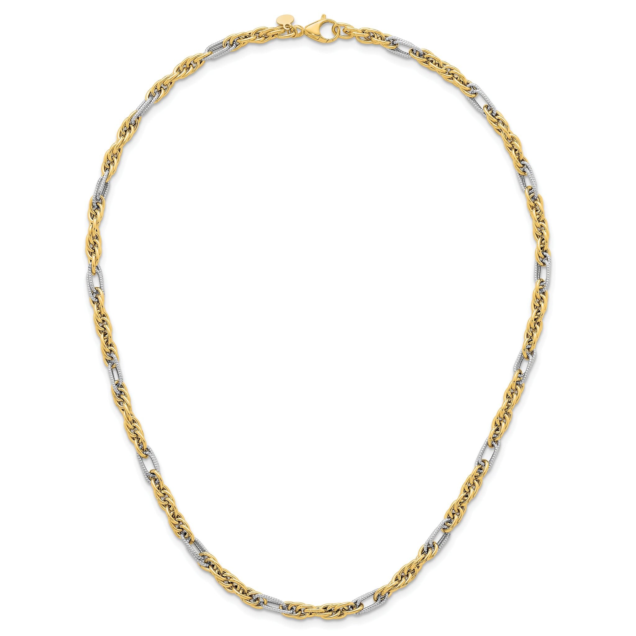 14k with White Rhodium Polished 4.2mm Fancy Rope Chain 18 inch Necklace