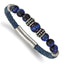 Stainless Steel Antiqued and Polished Blue Tiger's Eye Beads Blue Leather Bracelet for Men
