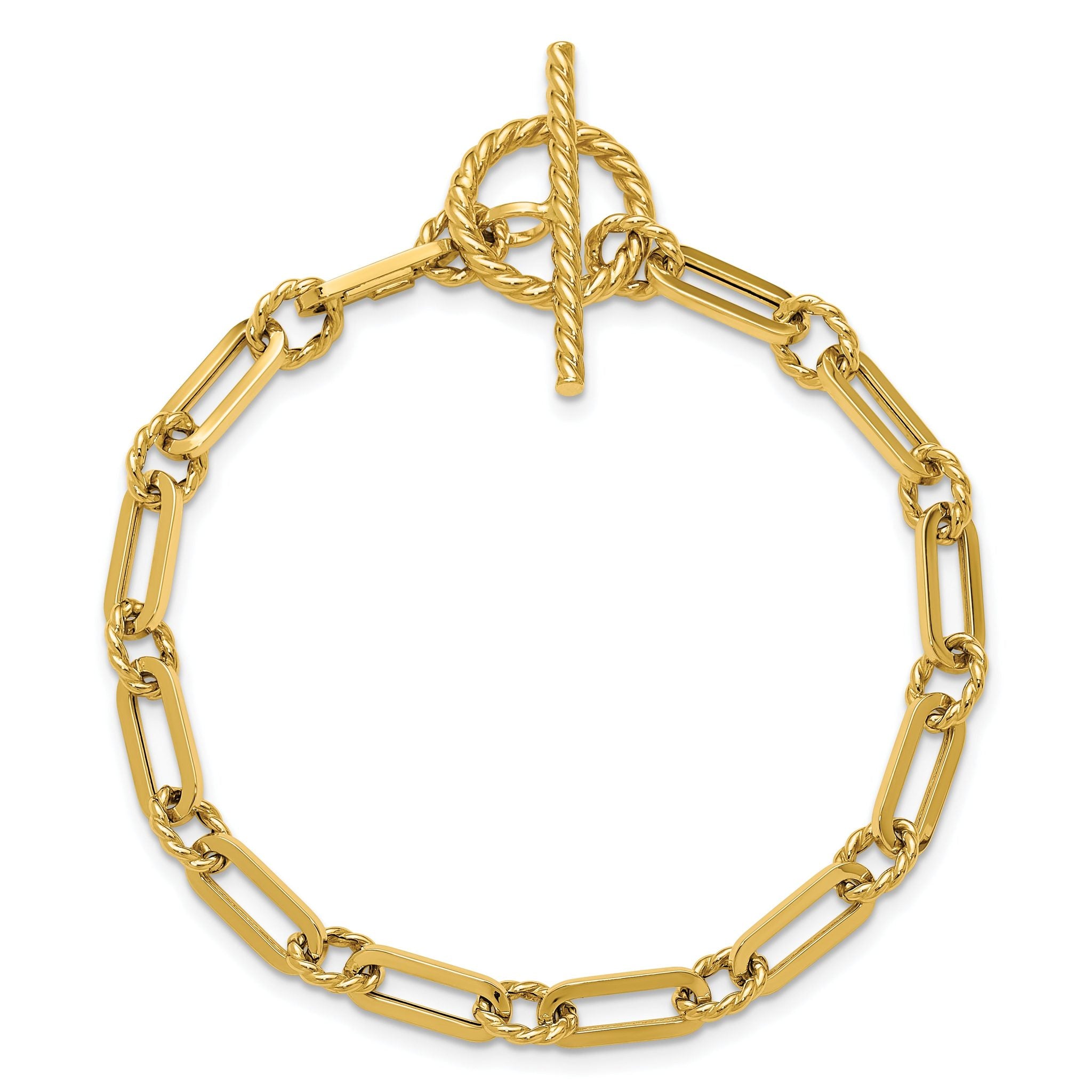 14K Polished and Twisted Fancy Link Toggle Bracelet