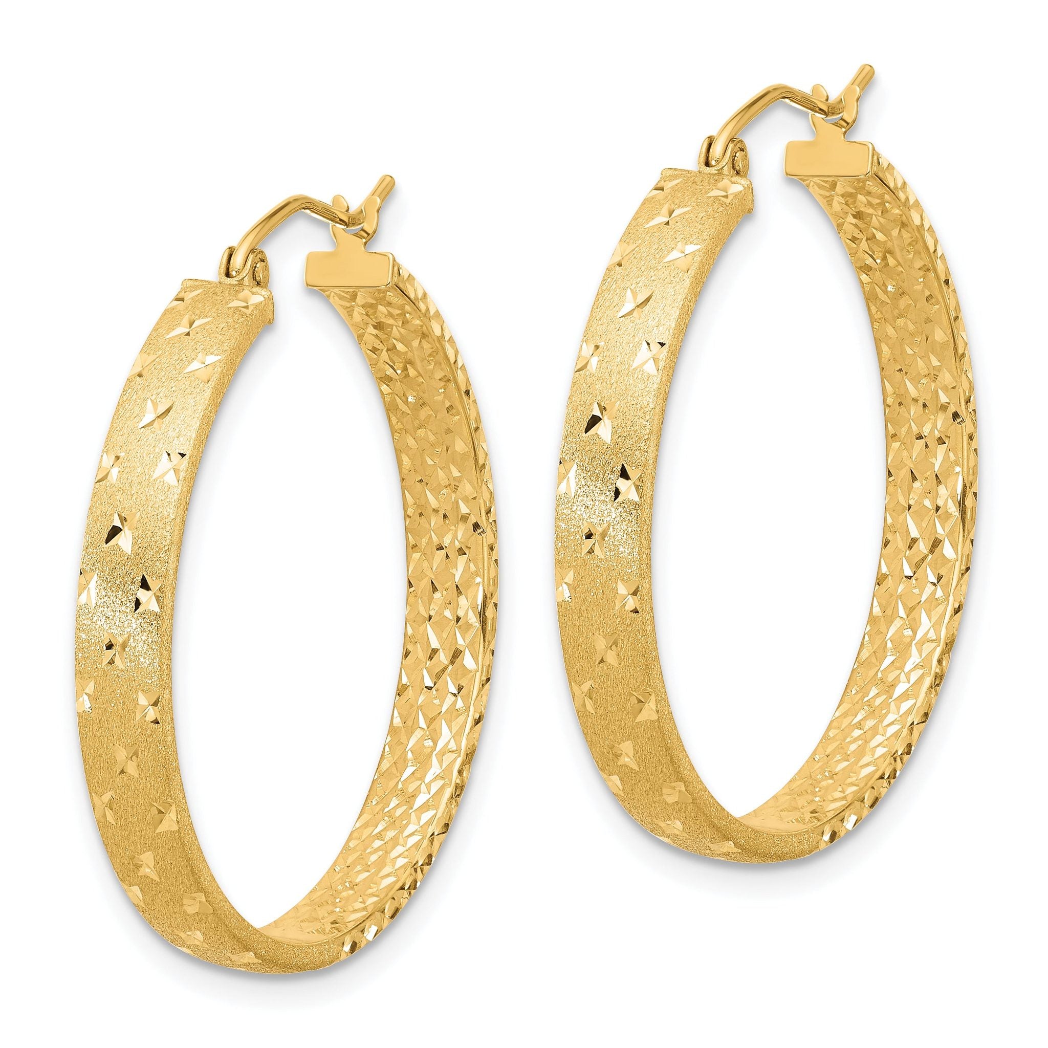 14k Polished Diamond-cut In/Out Hoop Earrings Secondary image