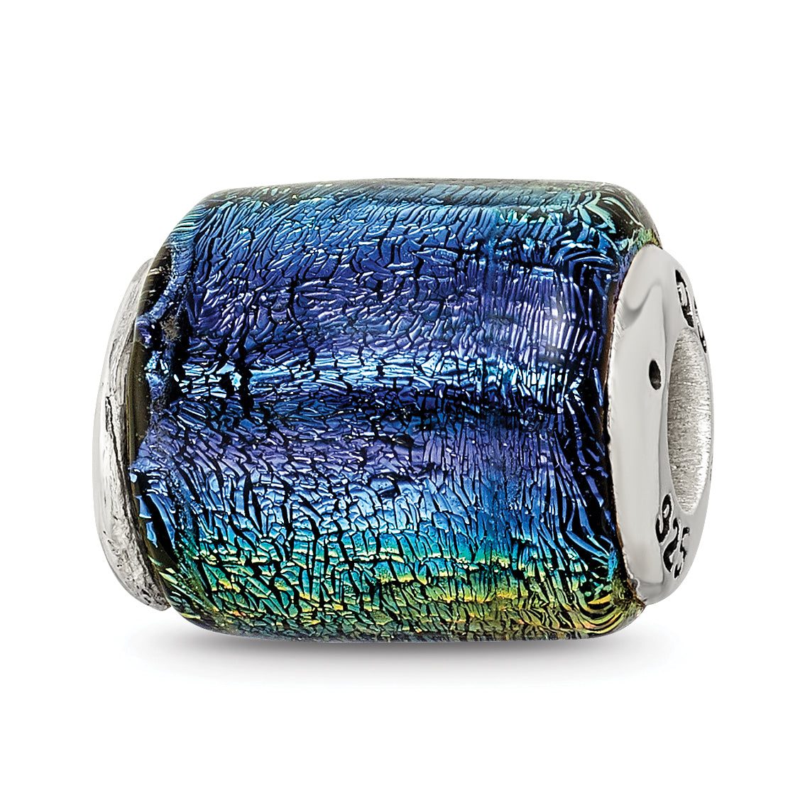 Sterling Silver 925 Antiqued Rainbow Dichroic Glass Bead Elegant Artisan Style