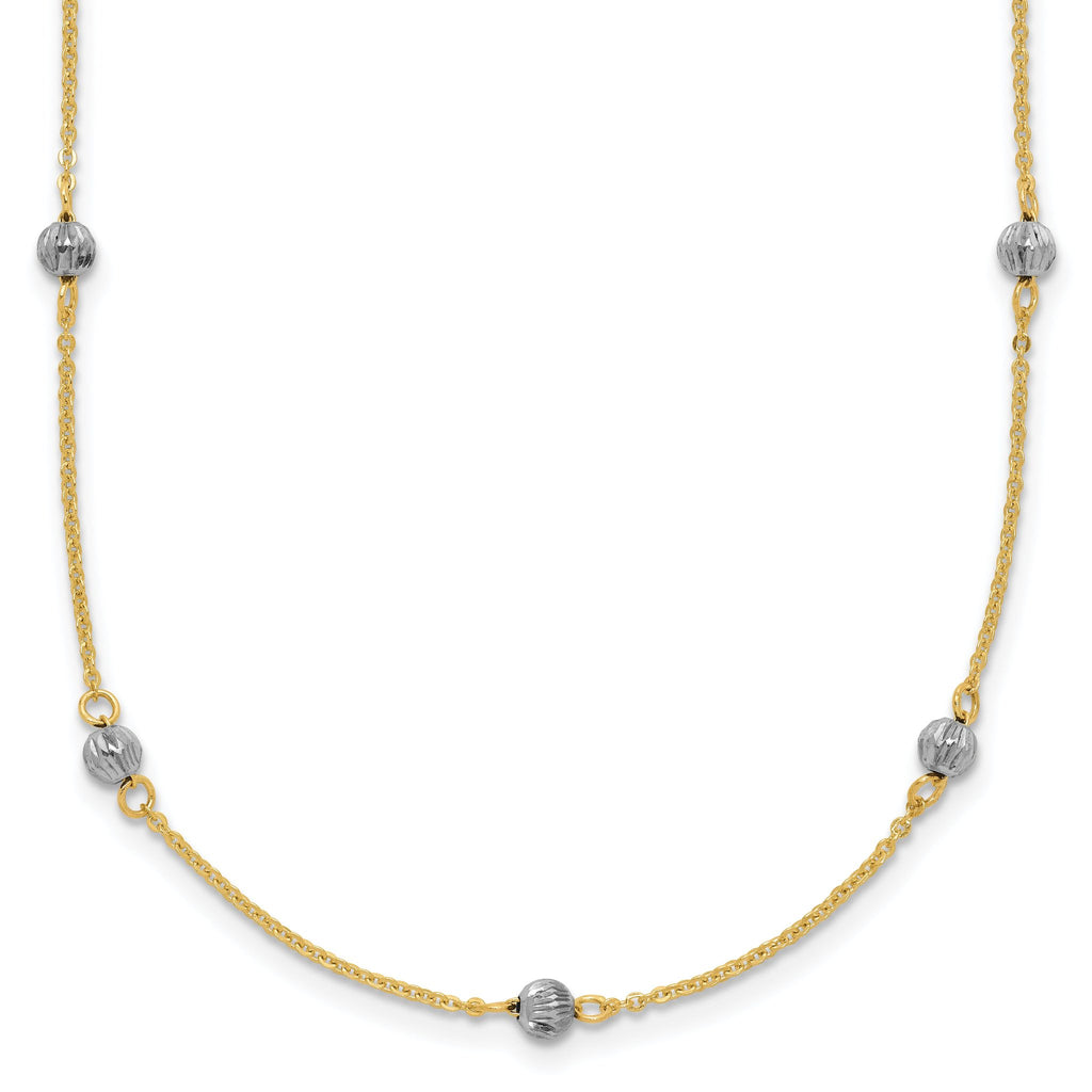 14K Two-tone Diamond Cut Beads w/ 2in Ext Necklace