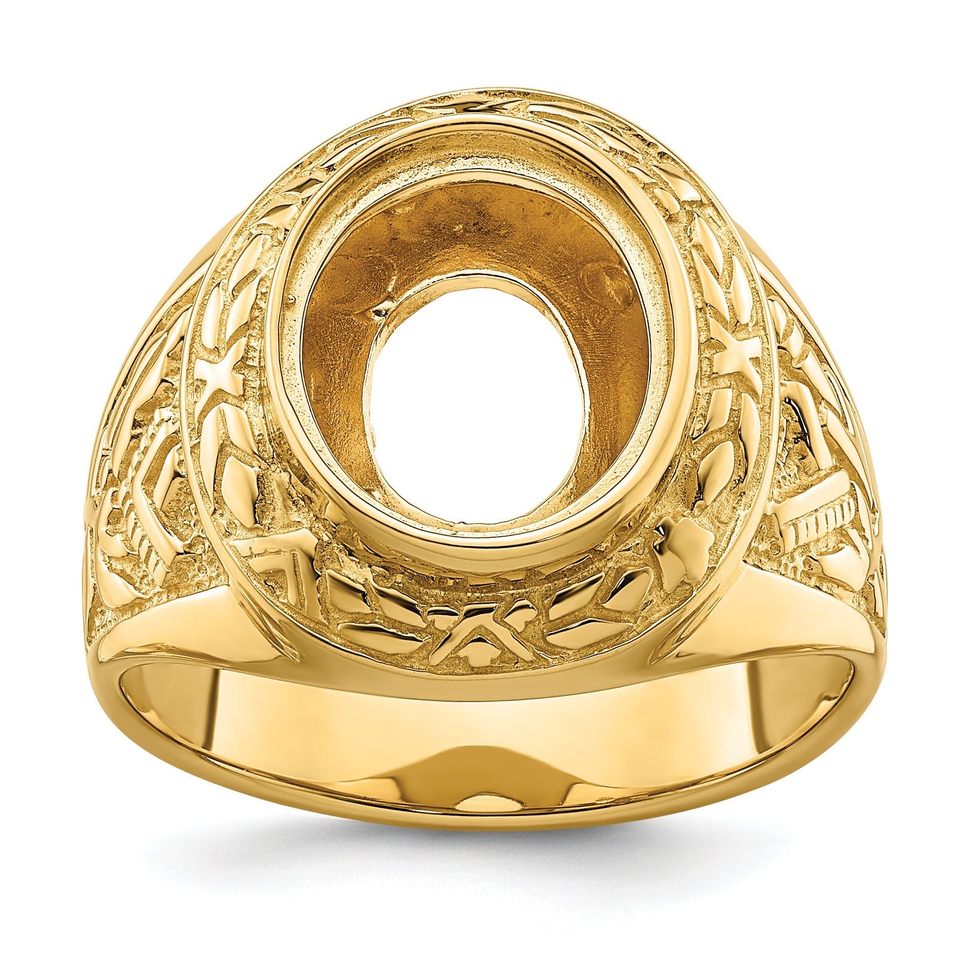 14k Men's Polished and Textured Masonic Ring Mounting (No Stone Included) Main image