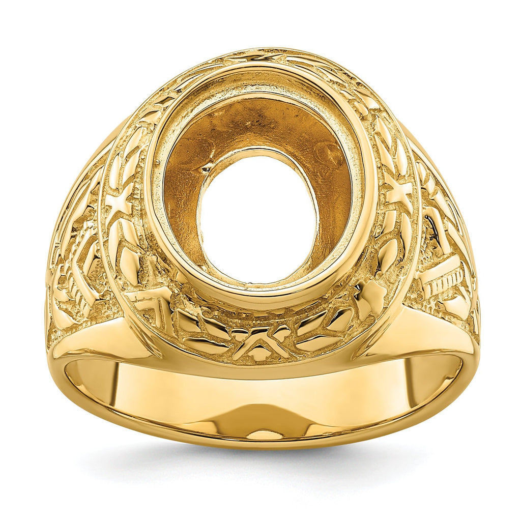 14k Men's Polished and Textured Masonic Ring Mounting (No Stone Included)