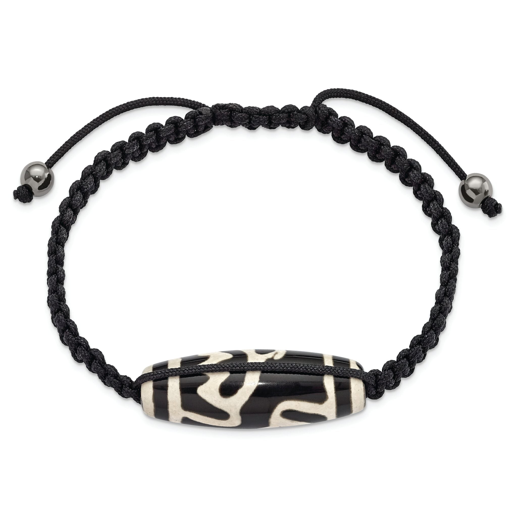 11x38mm Tibet Eye Agate With Hematite Beads Black Cord Bracelet