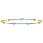 14k Complete 1/5 carat Bezel-set Diamond and Cable Chain 8-Station 9 inch Anklet