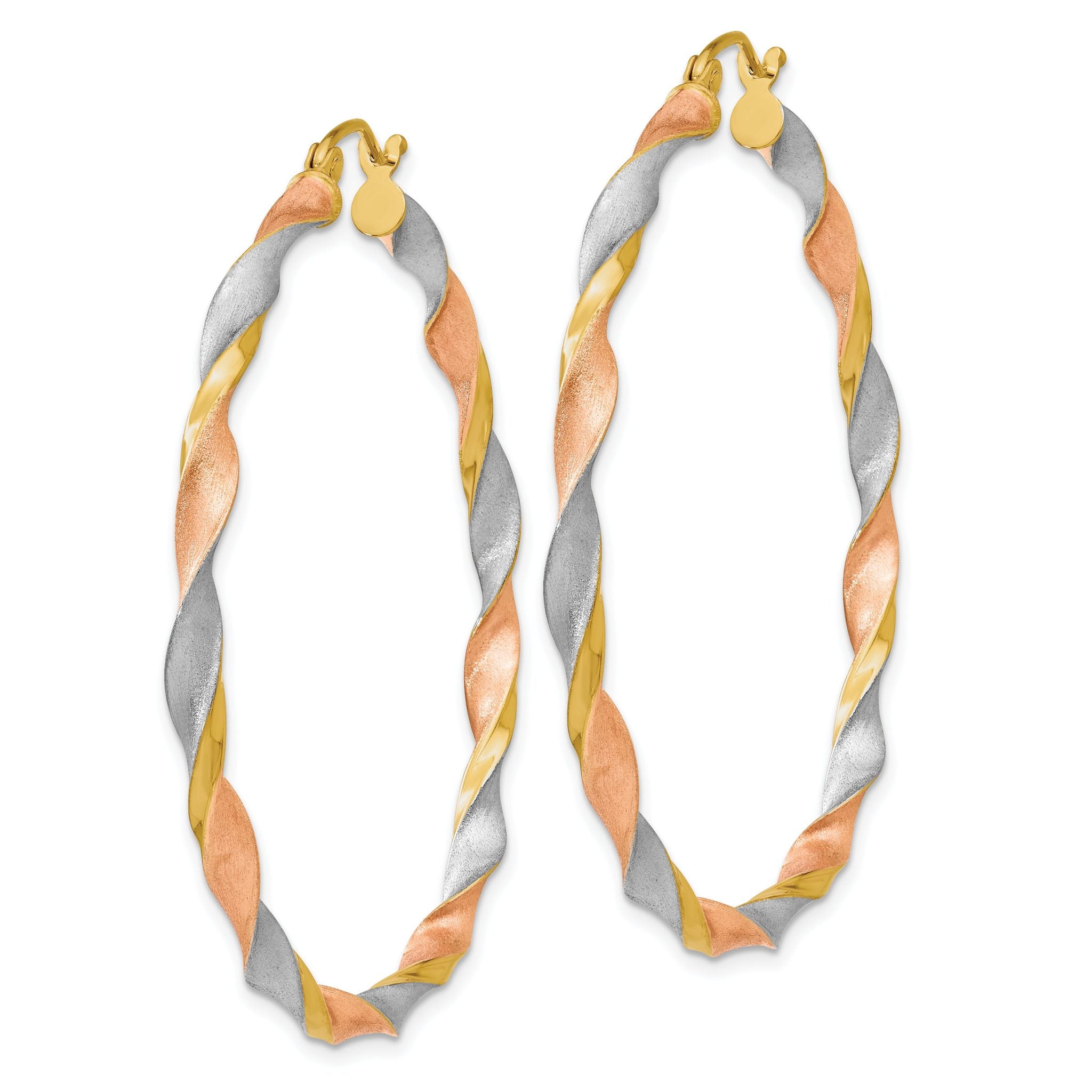 14k White & Rose Rhodium Satin Twisted Hoop Earrings Secondary image