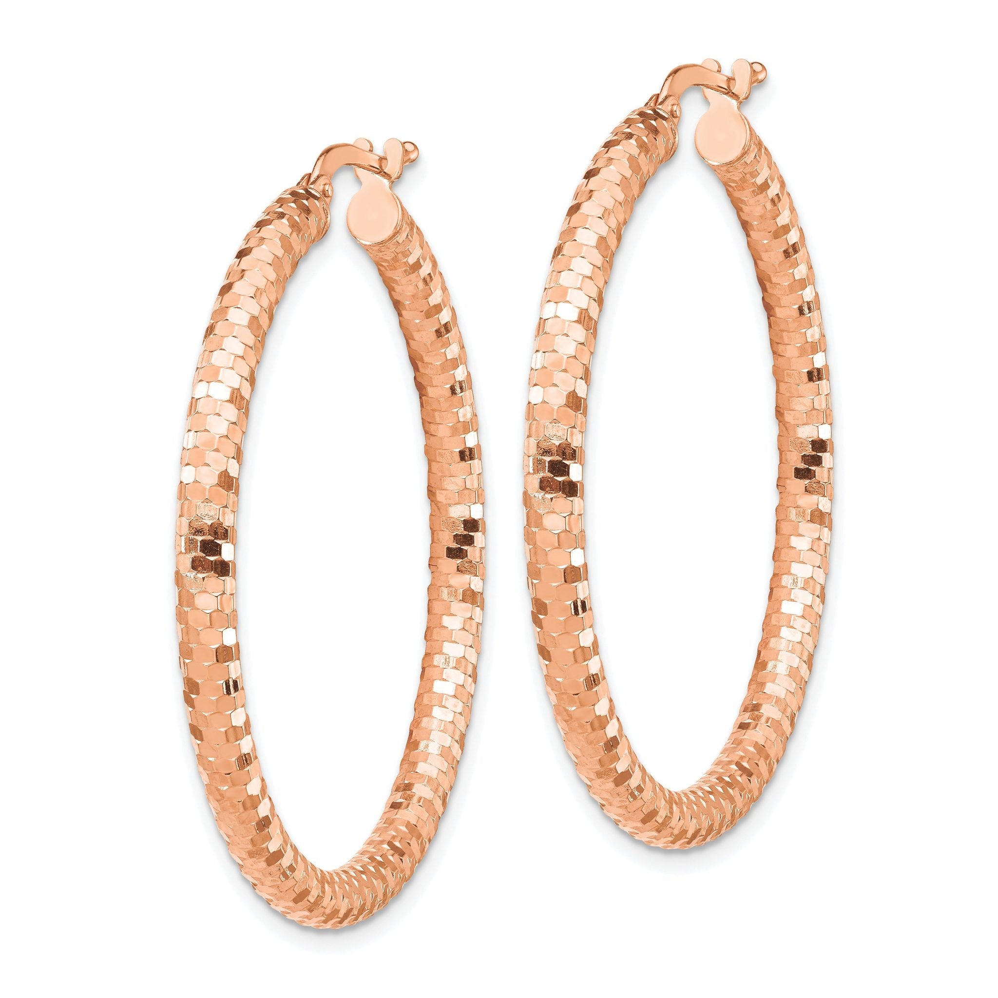 14k Rose Gold 3x38mm Diamond-cut Hoop Earrings Secondary image