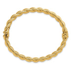 14K Polished and Textured 5.50mm Twisted Hinged Oval Bangle Bracelet