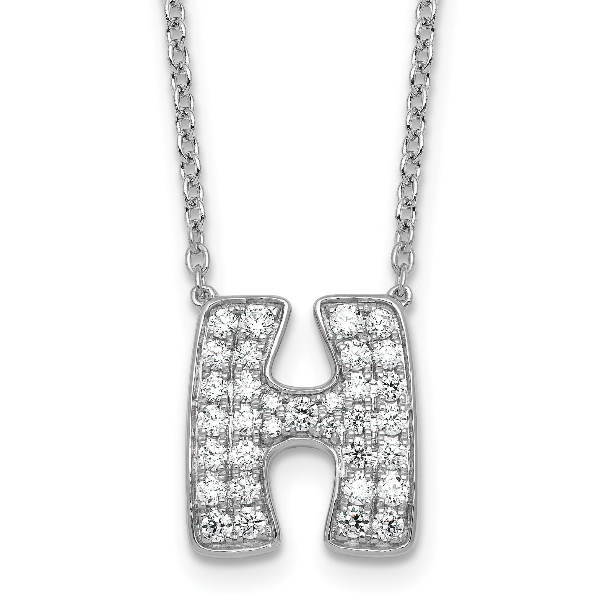 14k White Gold 5/8 carat Lab Grown Diamond VS+ F+ Complete Letter H 18 inch Initial Necklace Main image