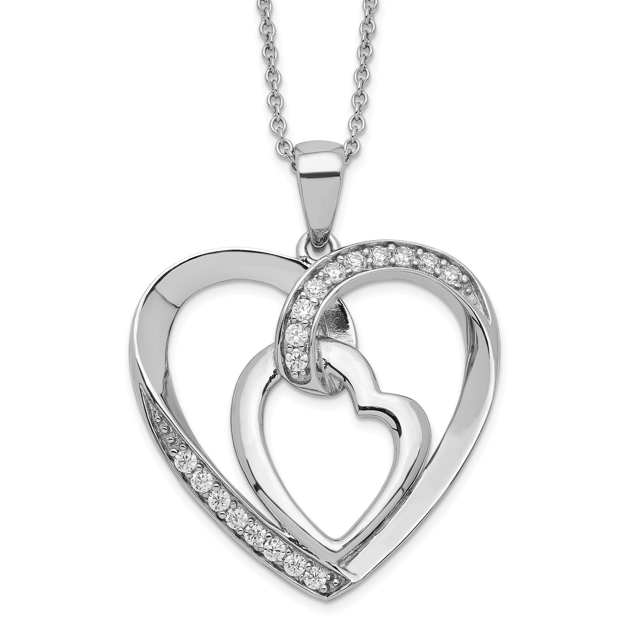 Sentimental Expressions Sterling Silver Rhodium-plated Innerconnected CZ My Heart To Yours 18 inch Necklace with Poem Card Main image