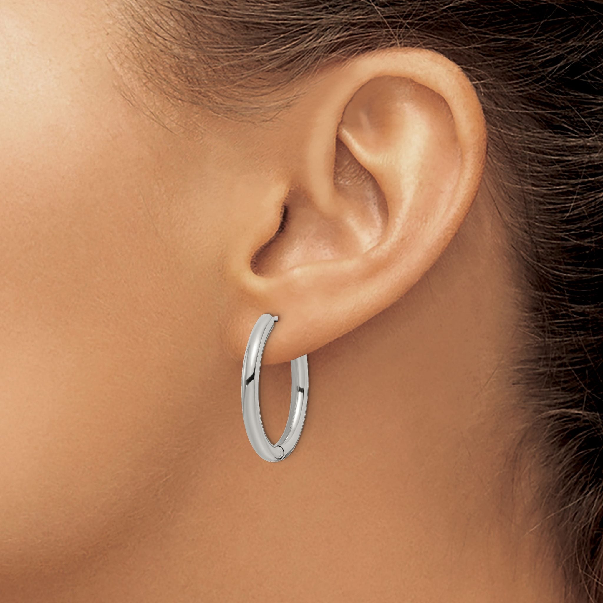 Stainless Steel Polished Hinged Huggie Hoop Earrings for Women