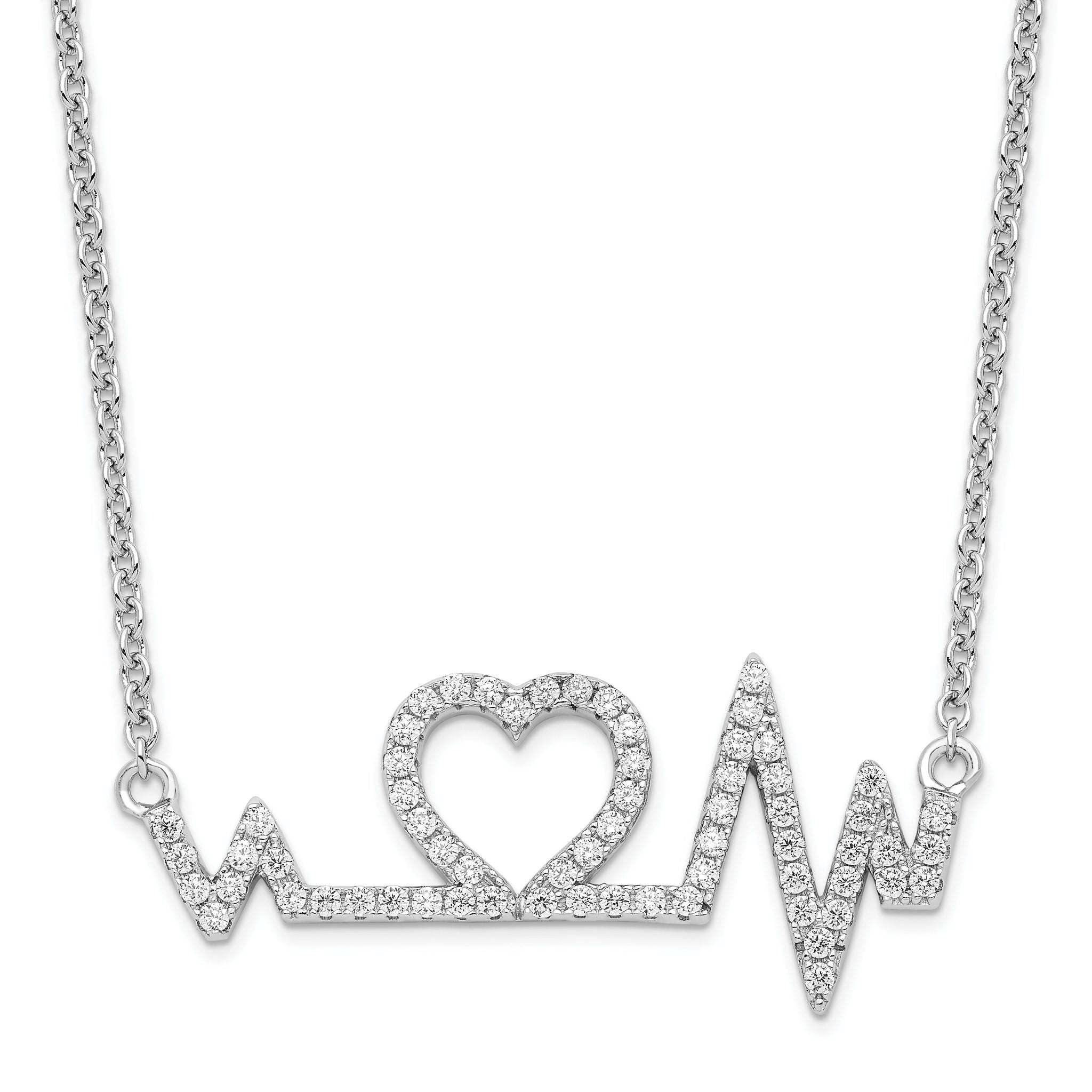 Brilliant Embers Sterling Silver 64 CZ Heart Necklace with Extender