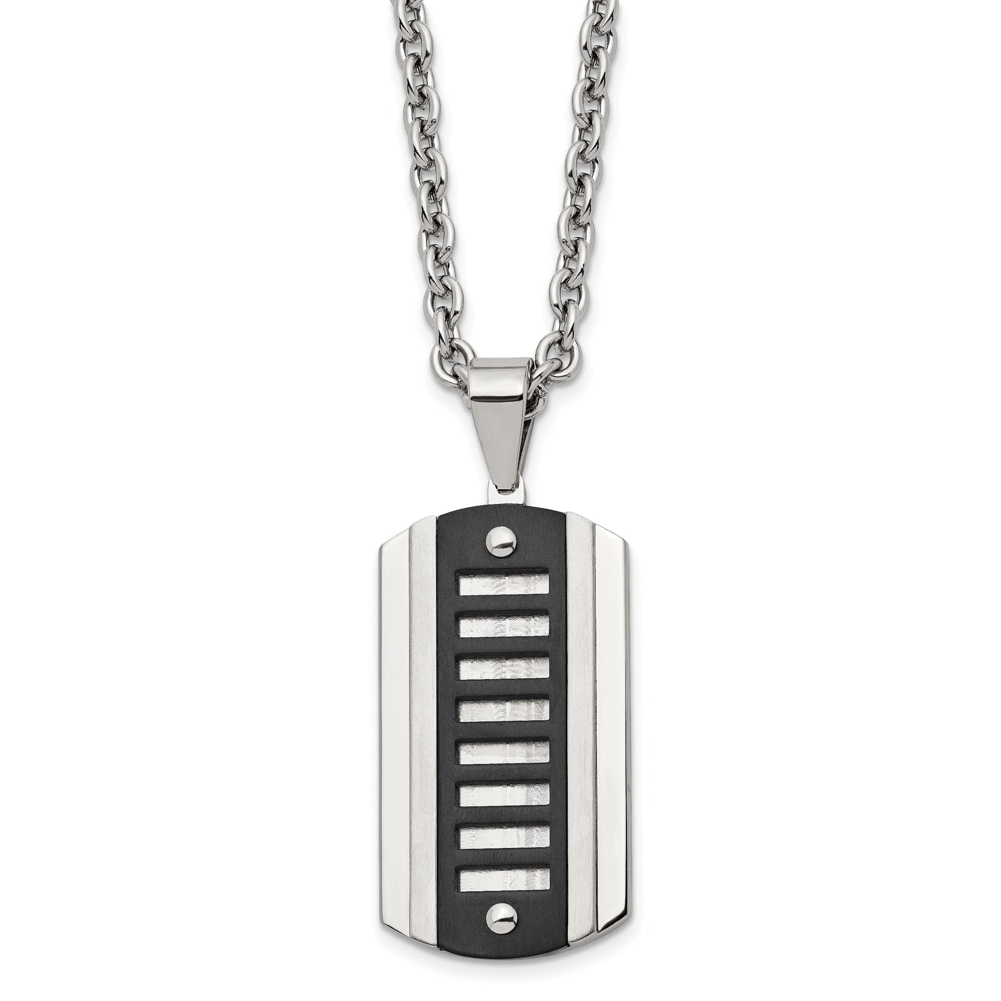 Black IP Dog Tag Necklace in Stainless Steel