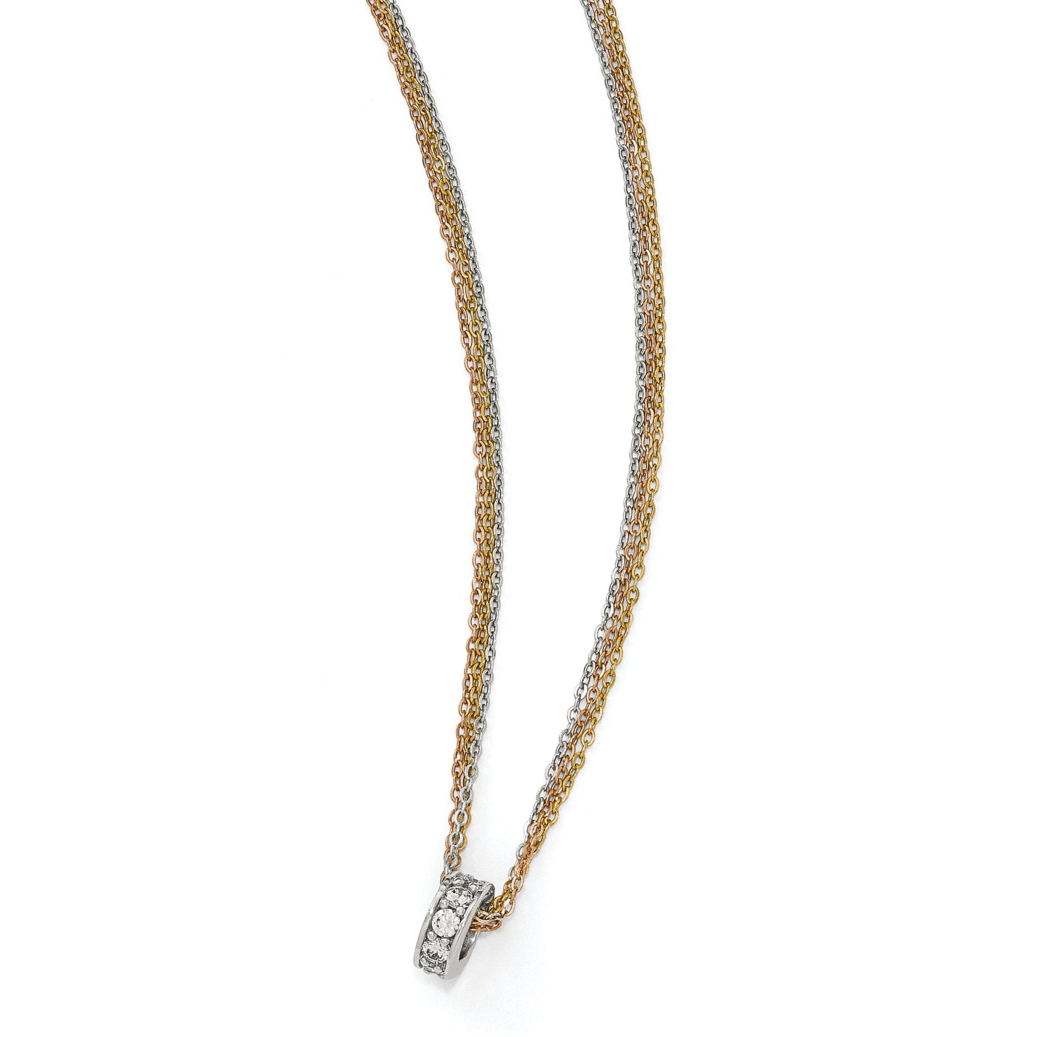Sophia Jewelers Sterling Silver Two-Tone CZ Pendant Necklace Elegant Design