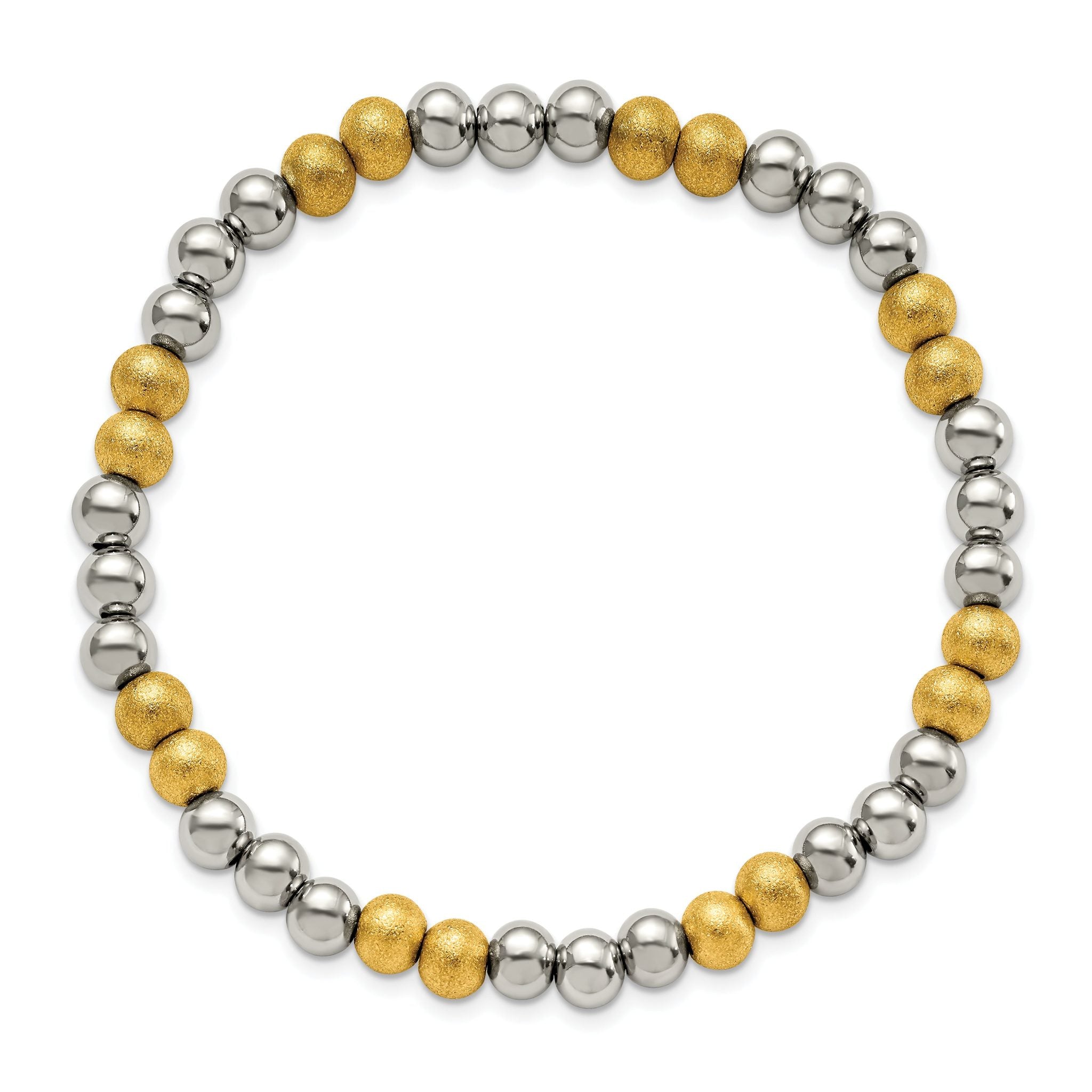 Stainless Steel Polished Yellow IP-plated Sandblasted 6mm Beaded Stretch Bracelet for Women Secondary image